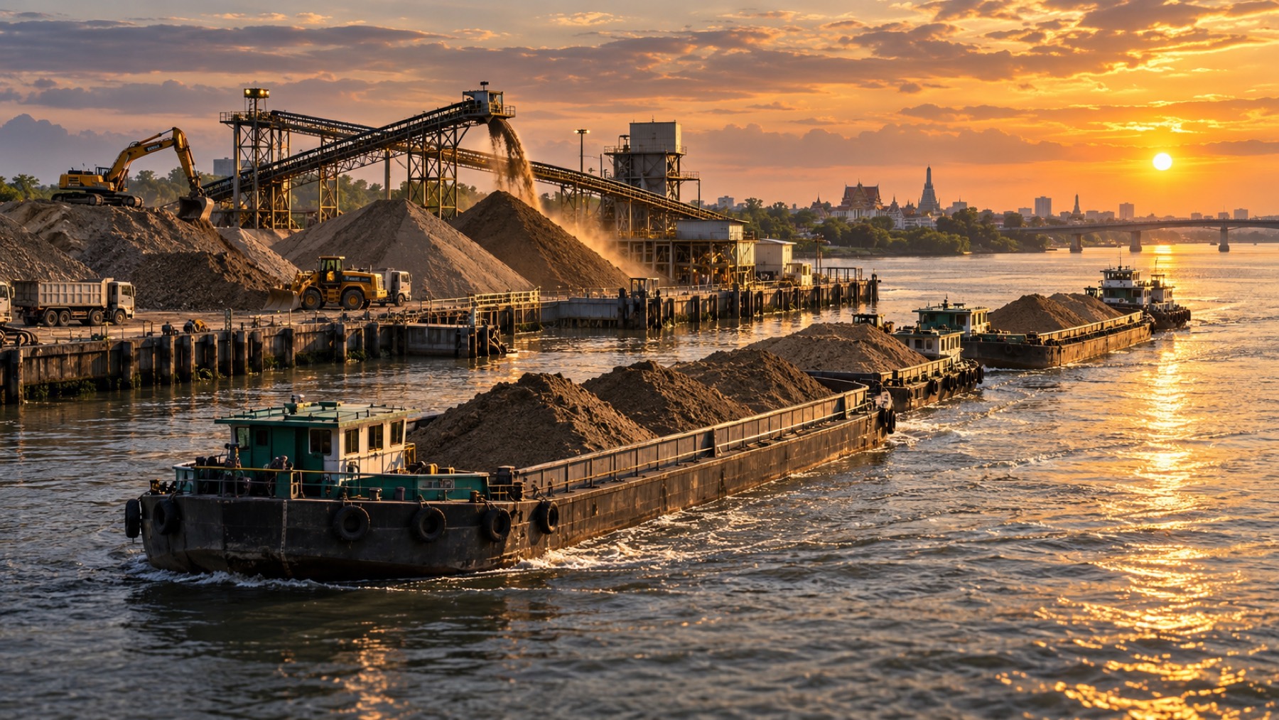 Barges carrying stone, soil and sand for HEMWARA CO., LTD.