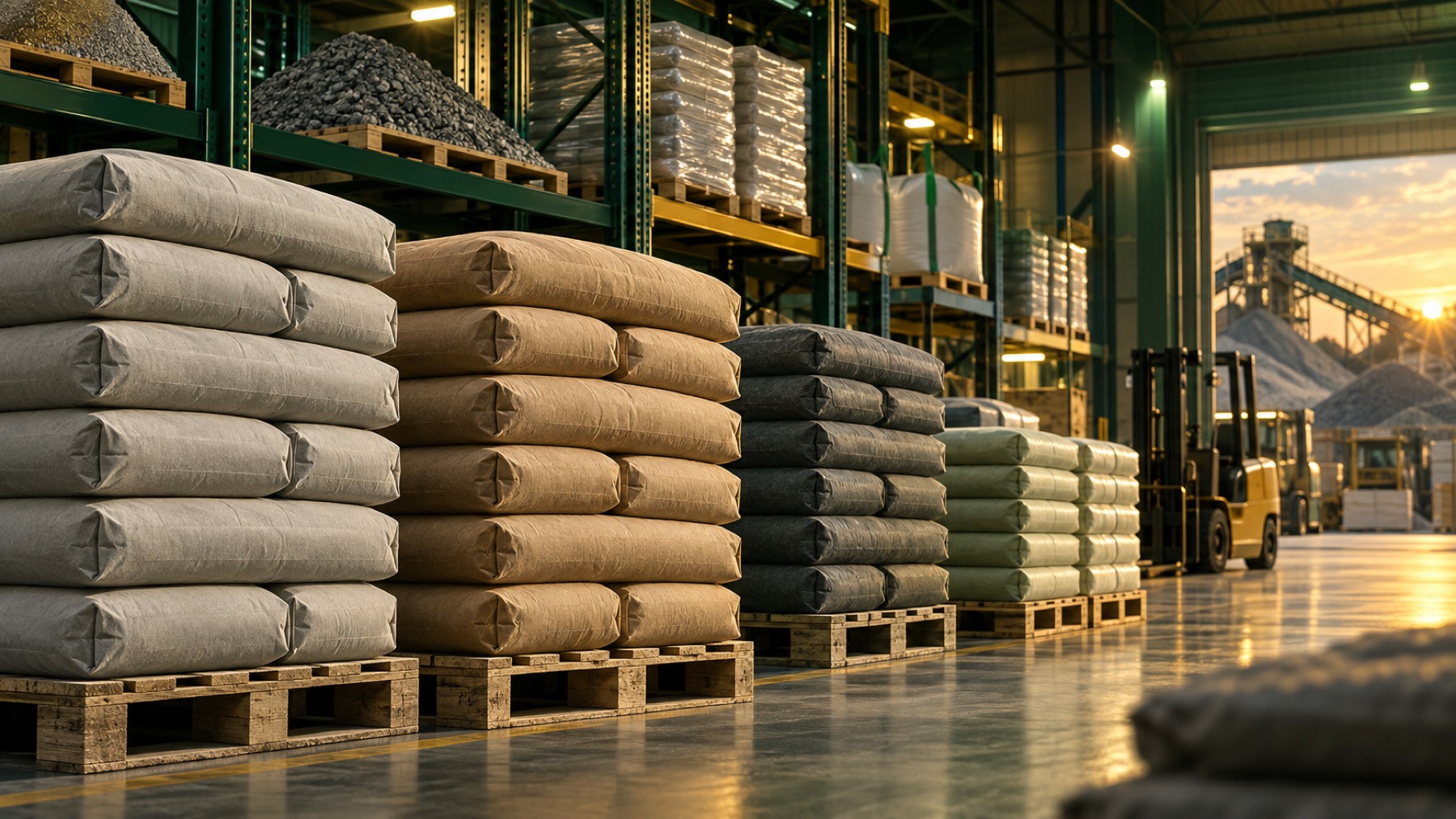 Pallet of NAKHRA quality construction-material bags ready to ship