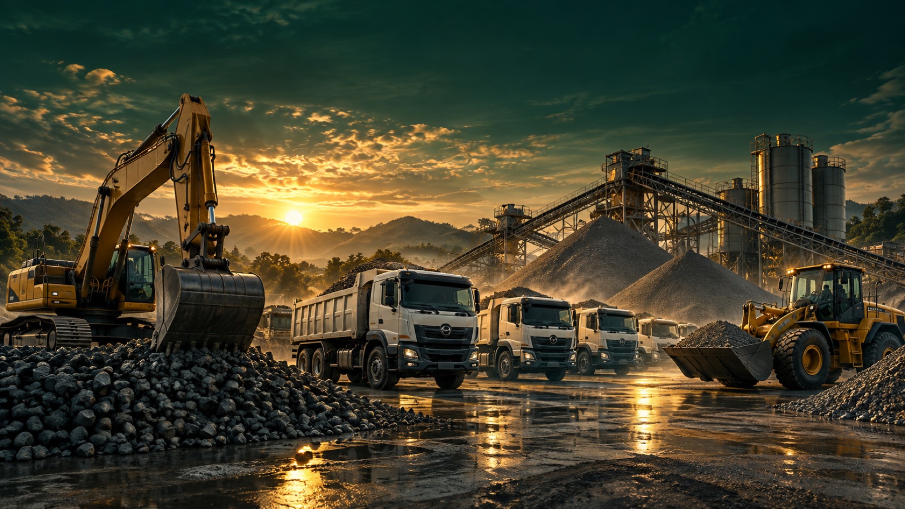 Excavator and haul trucks for HEMWARA CO., LTD. construction materials