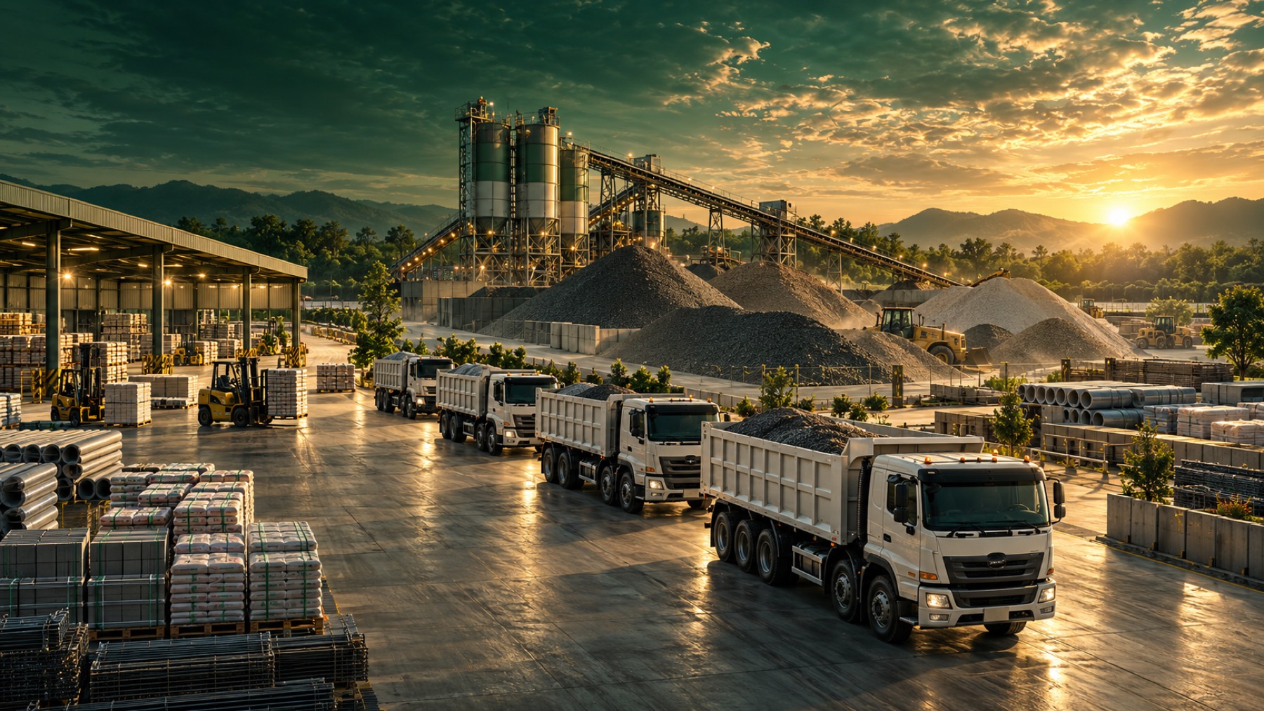 Dump-truck convoy in the HEMWARA CO., LTD. dispatch yard